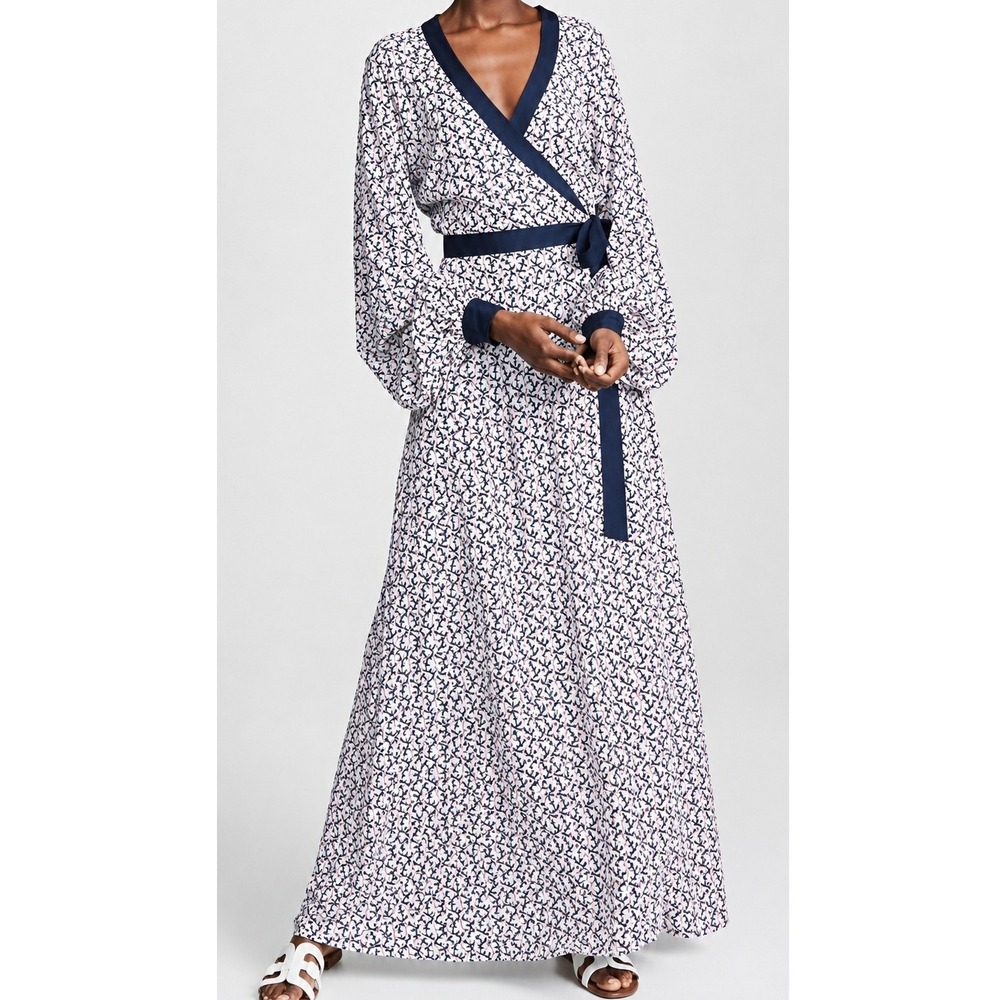 The Upside Navy Kate Anchor Print Maxi Wrap Dress Long Sleeve Size 1 Medium